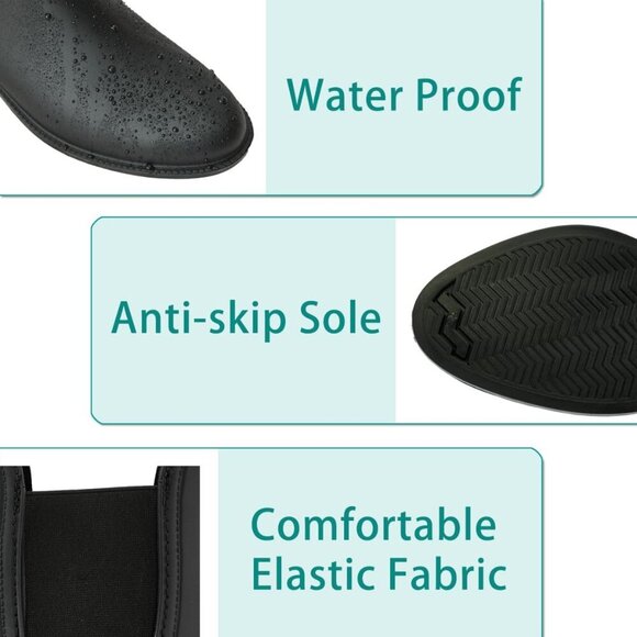 Women's Waterproof Ankle Rain Boots Chelsea Short Wellingtons Black 9 - Picture 4 of 6